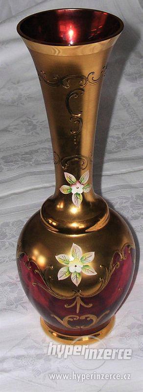 váza - růžové zlacené novoborské sklo s vysokým smaltem: - foto 2