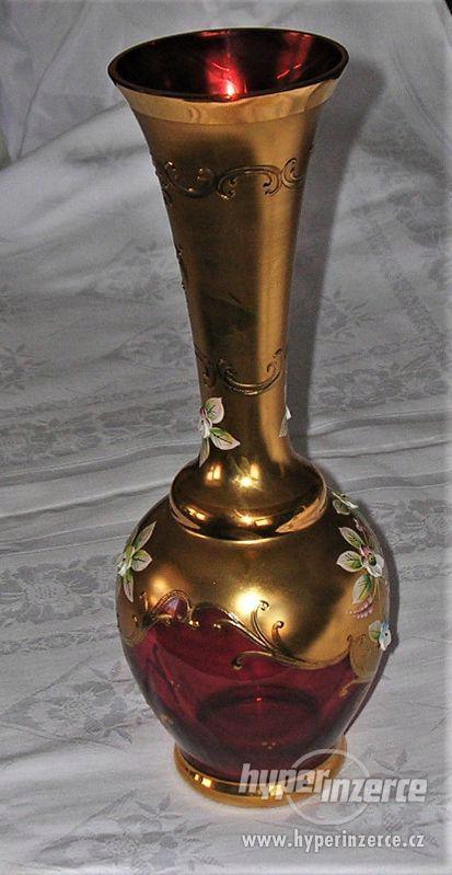 váza - růžové zlacené novoborské sklo s vysokým smaltem: - foto 3