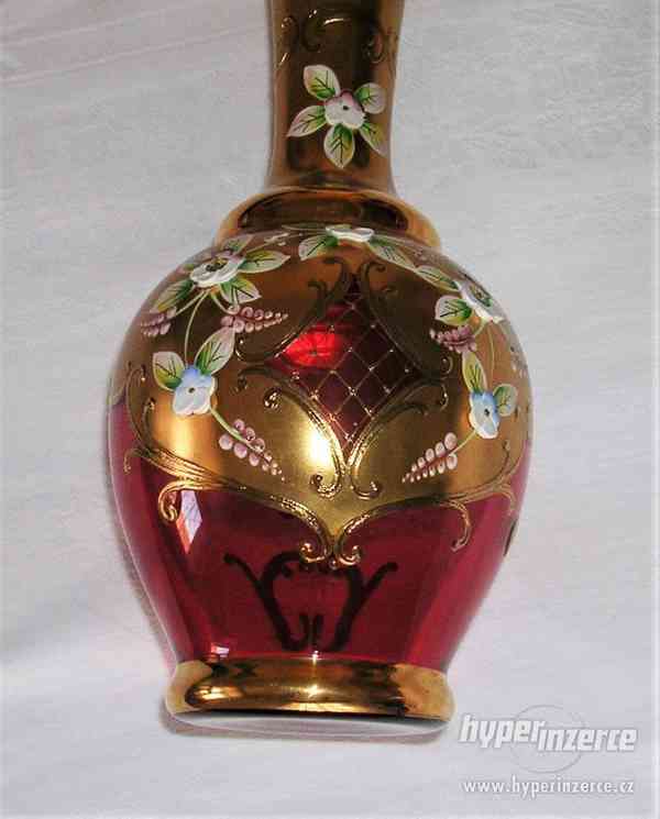 váza - růžové zlacené novoborské sklo s vysokým smaltem: - foto 4