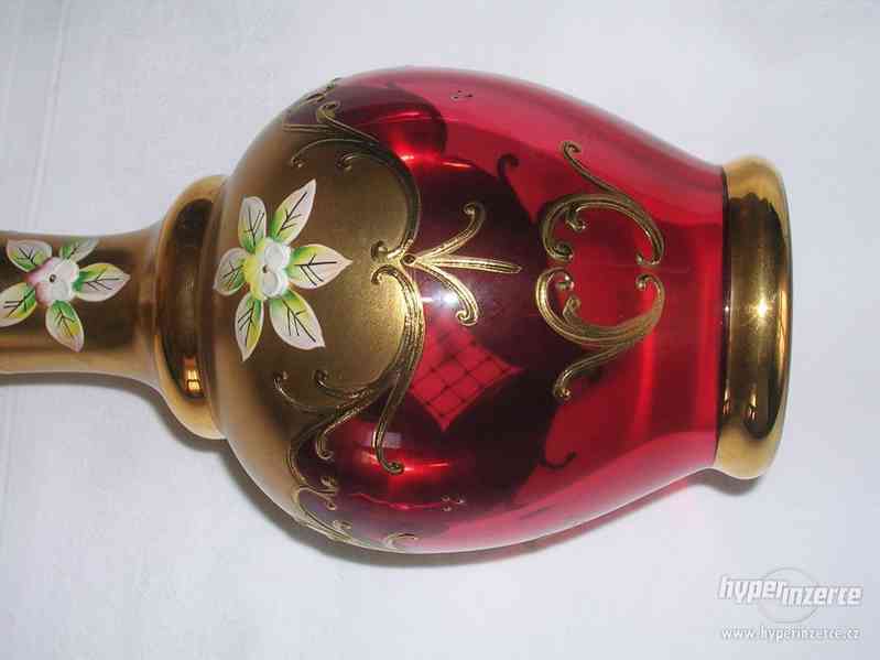 váza - růžové zlacené novoborské sklo s vysokým smaltem: - foto 5