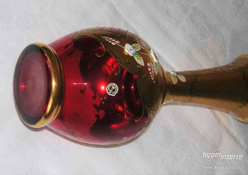 váza - růžové zlacené novoborské sklo s vysokým smaltem: - foto 6