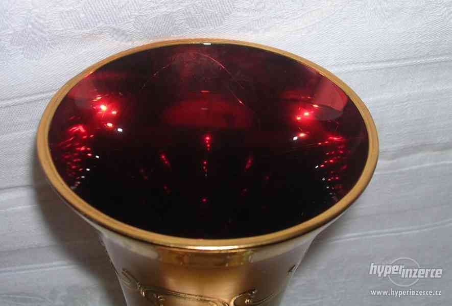 váza - růžové zlacené novoborské sklo s vysokým smaltem: - foto 9