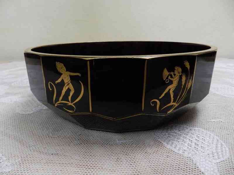 Luxusní zlatem malovaná tmavě fialová Mísa  - foto 4