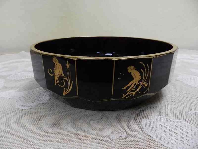 Luxusní zlatem malovaná tmavě fialová Mísa 