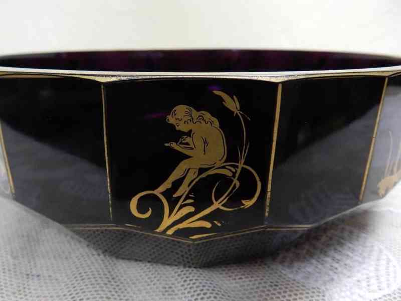 Luxusní zlatem malovaná tmavě fialová Mísa  - foto 6