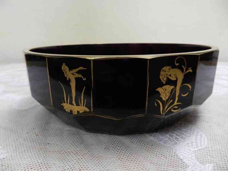 Luxusní zlatem malovaná tmavě fialová Mísa  - foto 5