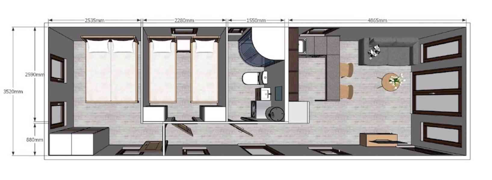 Nový celoroční mobilní dům 12x4 m | 3+kk v plné výbavě - foto 6