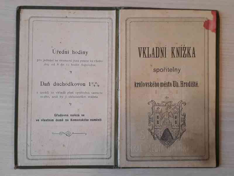  Vkladní knížka spořitelny města Uherského Hradiště 1910  - foto 2