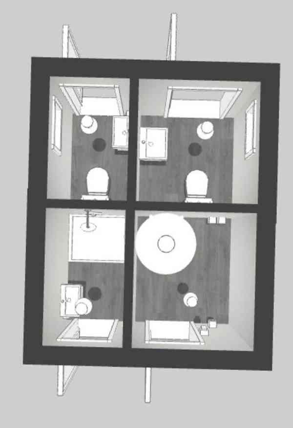 Sanitární kontejnerový pavilon s toaletou, čtyřlůžkový pokoj - foto 6