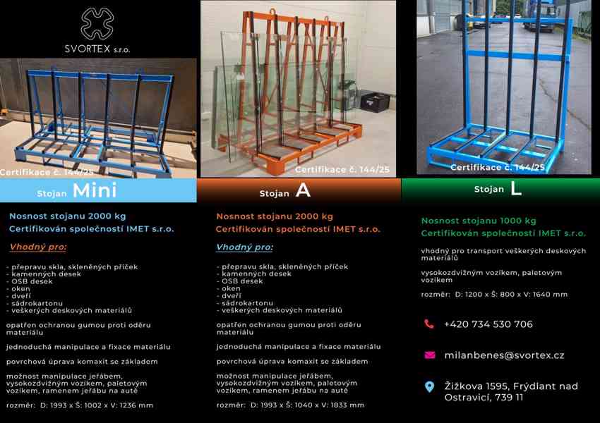 Přepravní stojan na sklo, kamenné desky, deskový materiál - foto 6