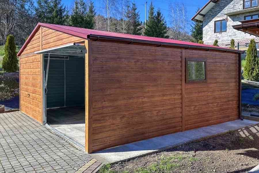 Plechova garáž 8x6m 2x  výklopná vrata - dveře - TS638 - foto 3