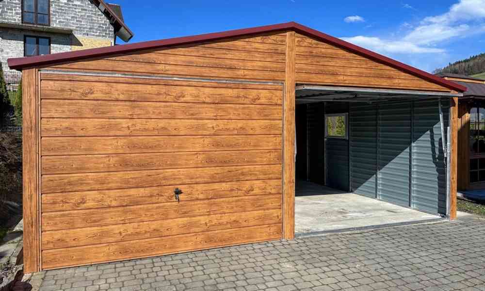 Plechova garáž 8x6m 2x  výklopná vrata - dveře - TS638 - foto 2