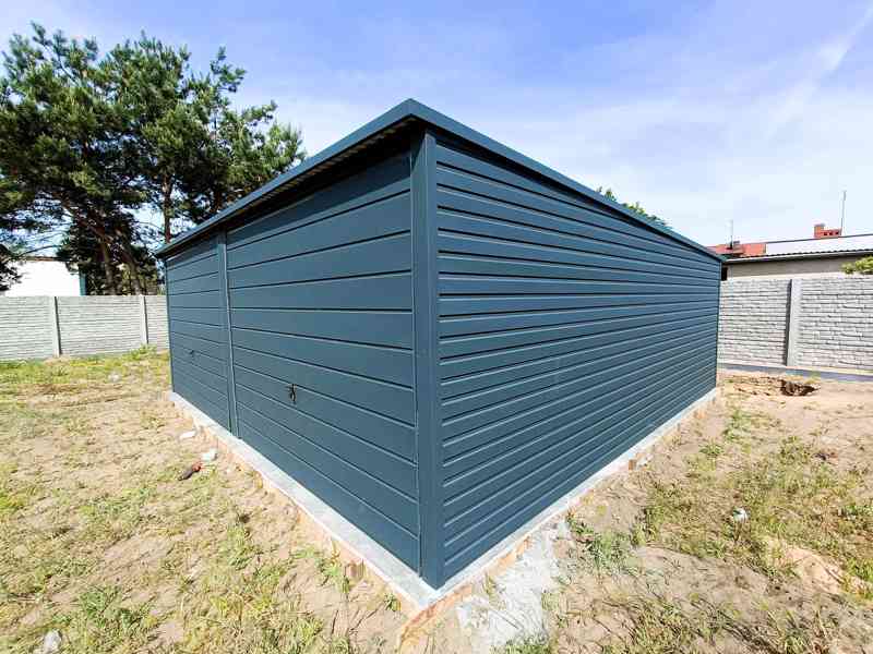 Plechová garáž 6m x 5m  spád dozadu 2x Výklopná vrata TS243 - foto 2
