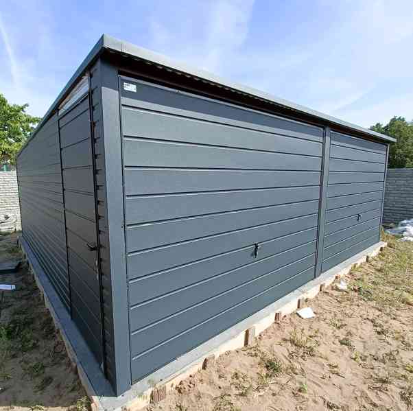Plechová garáž 6m x 5m  spád dozadu 2x Výklopná vrata TS243 - foto 5