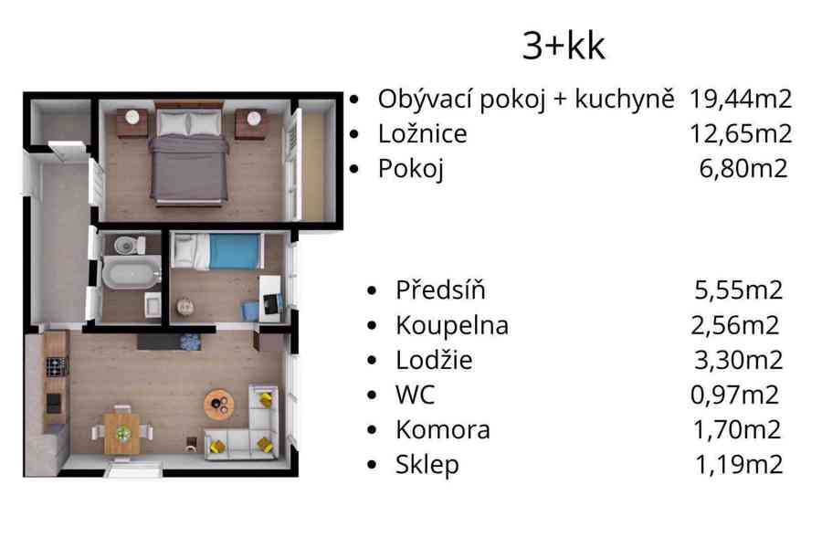 Prodej bytu 2+1 55m2, lodžie, sklep - foto 22