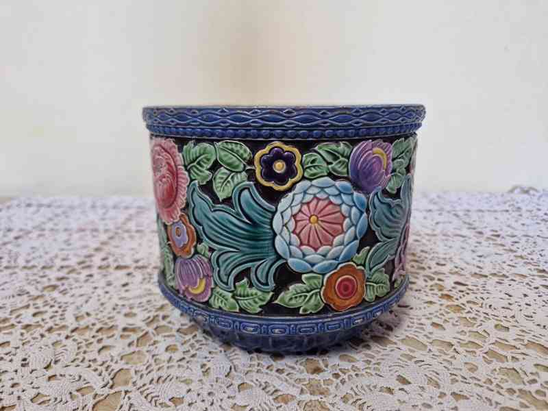 Krásný secesní barevný Květináč Květník  Majolika Eichwald - foto 4