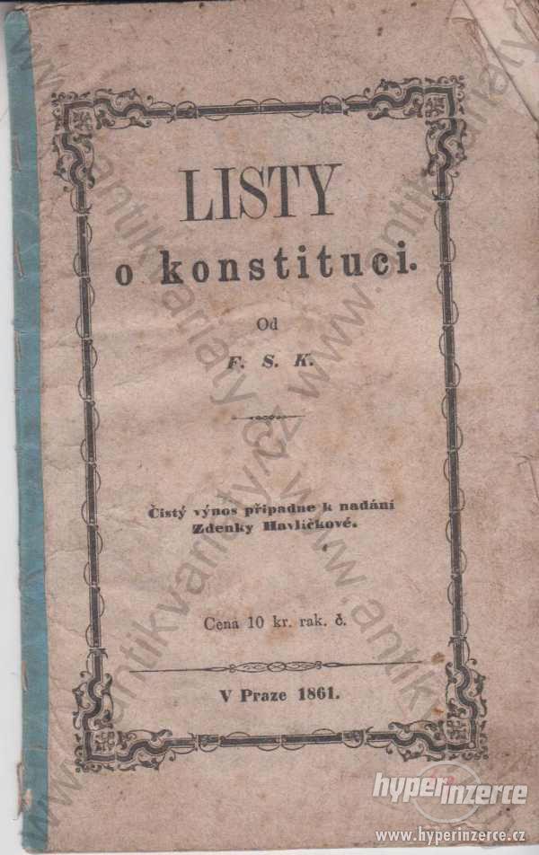 Listy o konstituci F. S. K.  Kat. Jeřábková 1861 - foto 1