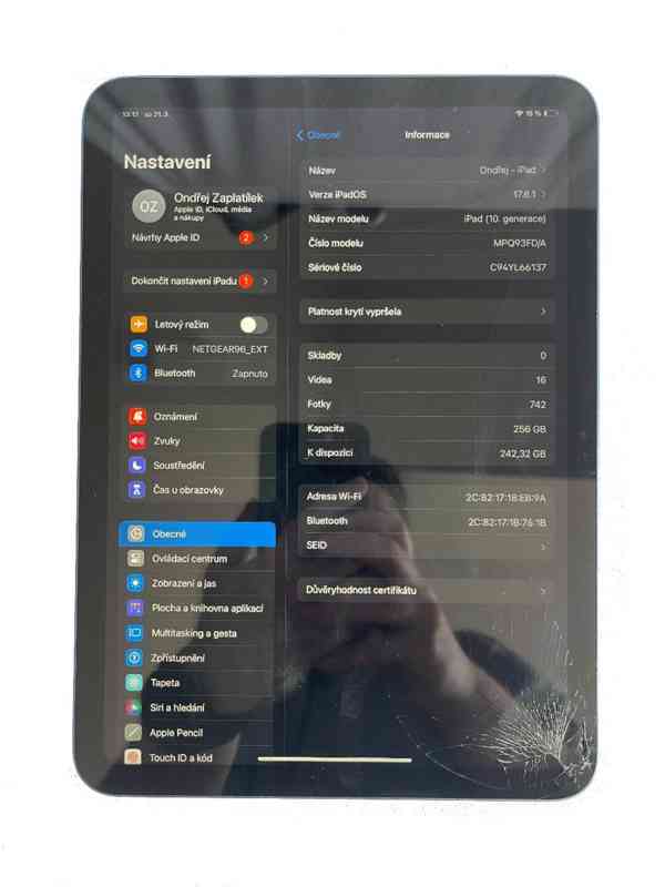 iPad 10.9" 256GB WiFi – modrý (2022) – naprasklé sklo - foto 2