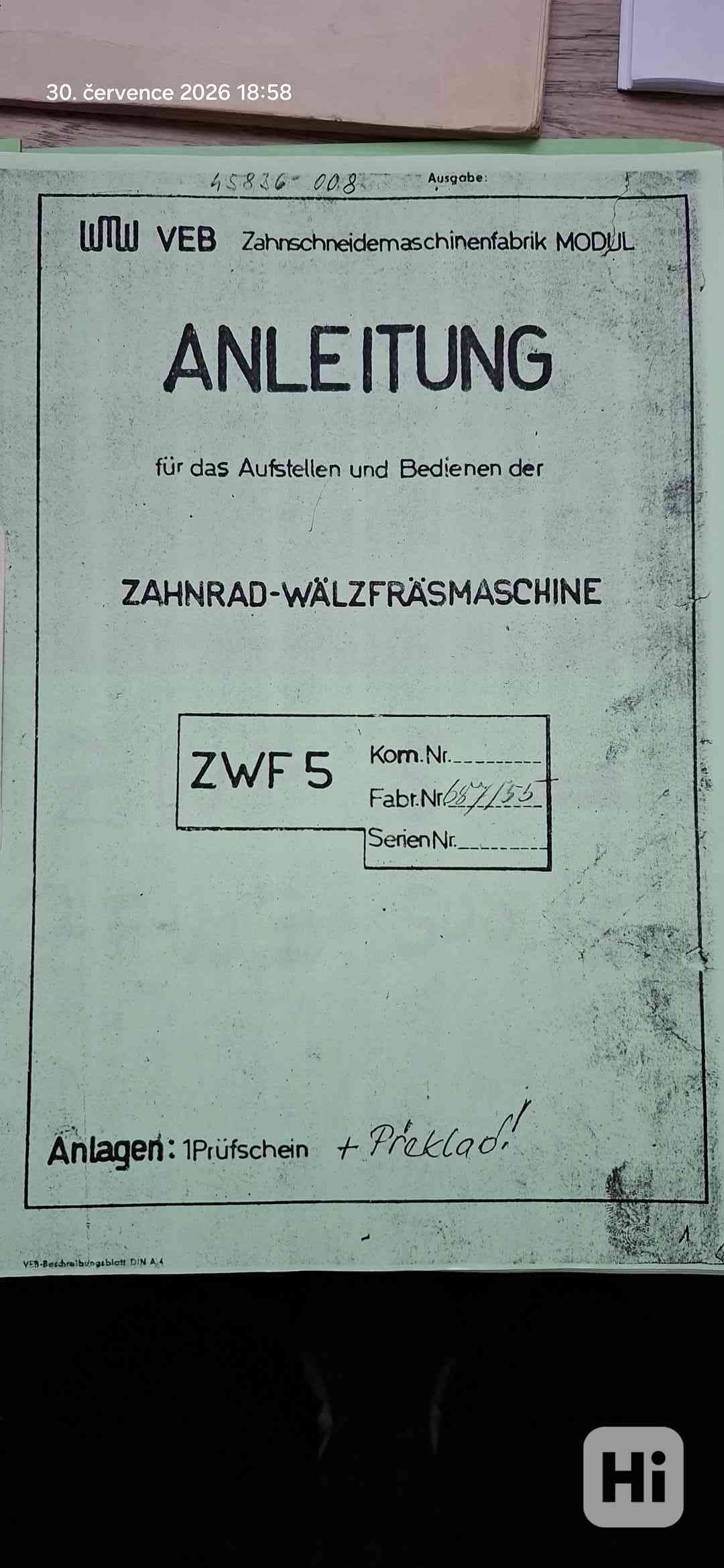 Návod k odvalovací frézce ZWF-5 - foto 1