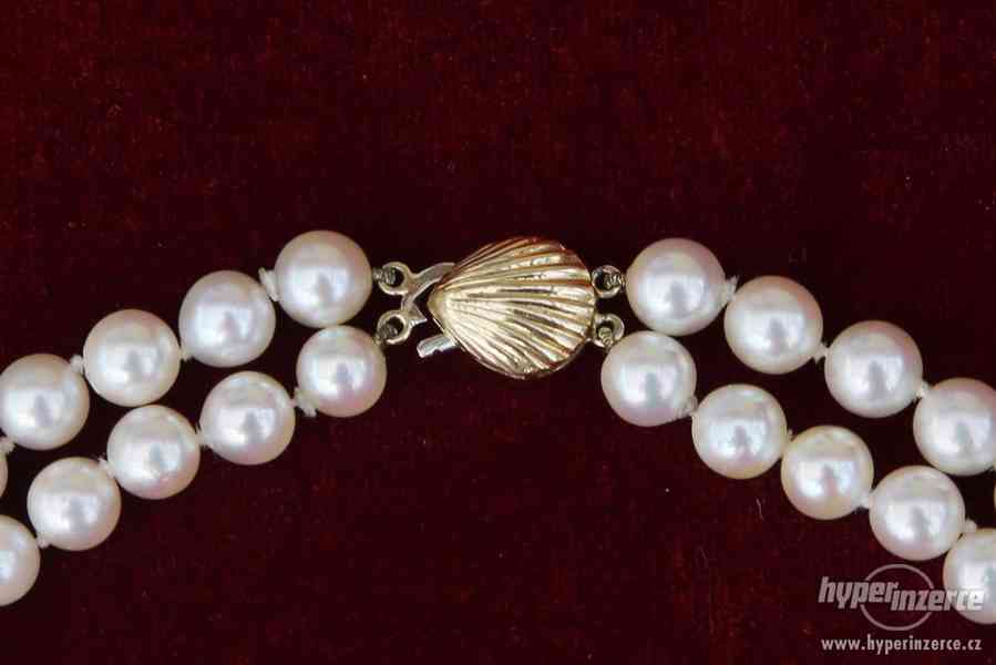 Dvouřadý perlový náhrdelník s brilianty a synt. safírem - foto 4