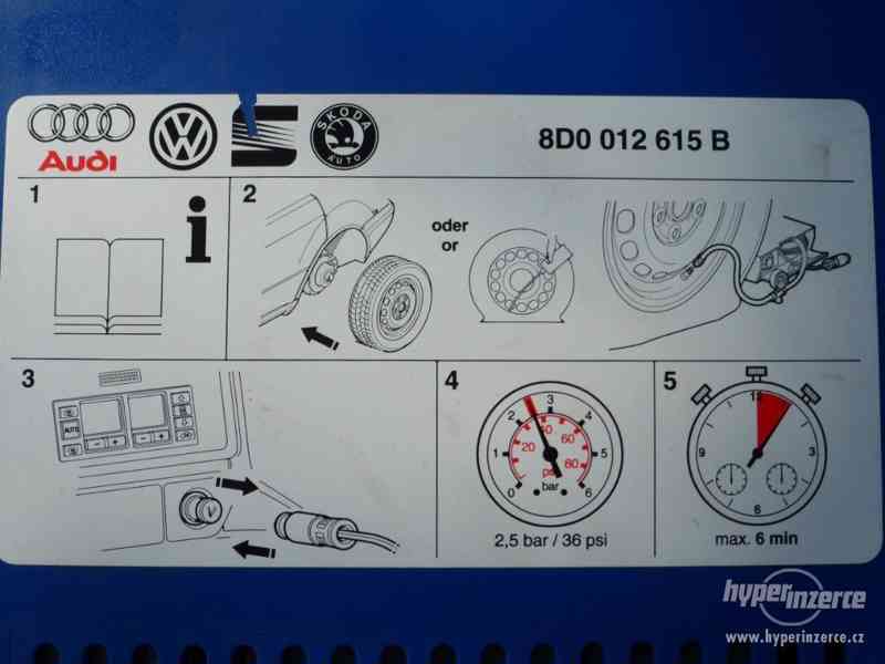 ORIGINÁL KOMPRESOR 12V NA PNEU ŠKODA VW SEAT AUDI NOVÝ ZAŠLU - foto 3