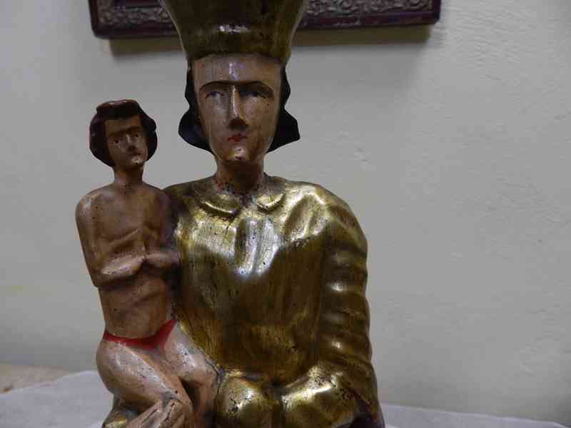 Velmi stará zlacená dřevěná Socha Madona s Ježíškem - foto 3