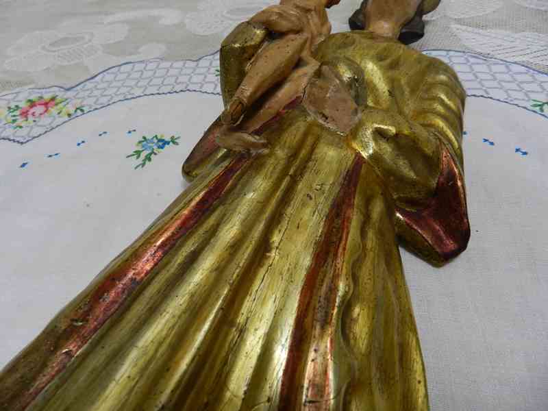 Velmi stará zlacená dřevěná Socha Madona s Ježíškem - foto 5
