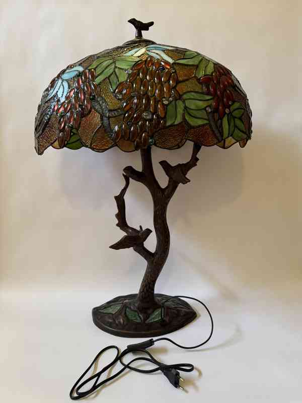 Stolní lampa Tiffany ptáčci v secesním stylu 80 cm - foto 4