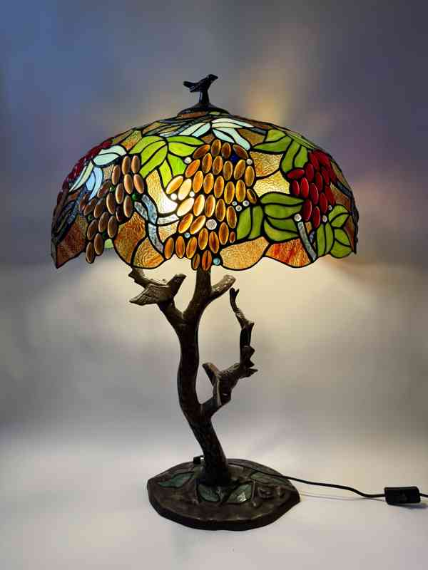 Stolní lampa Tiffany ptáčci v secesním stylu 80 cm