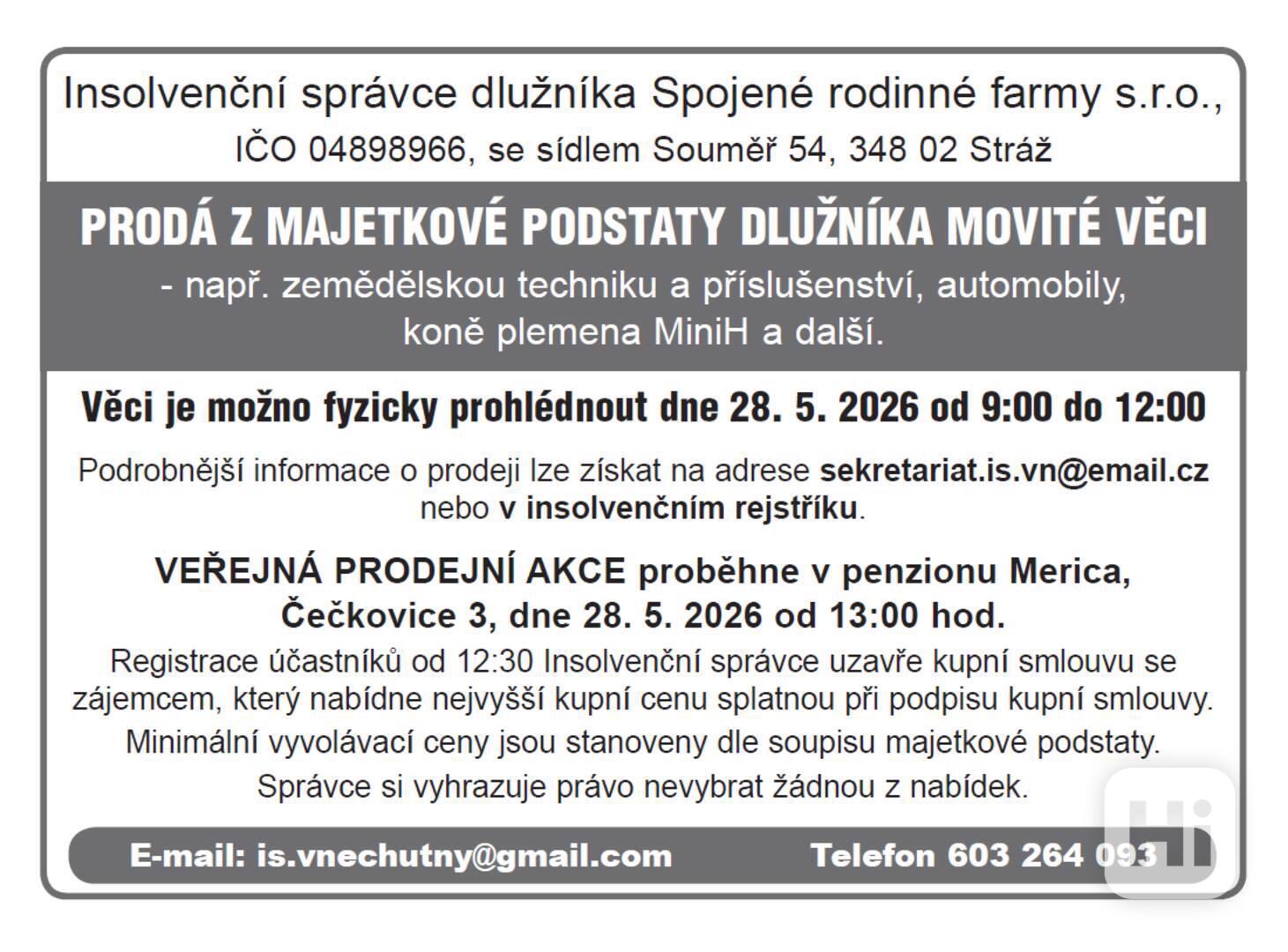 VEŘEJNÁ PRODEJNÍ AKCE DNE 28.5.2026 - foto 1