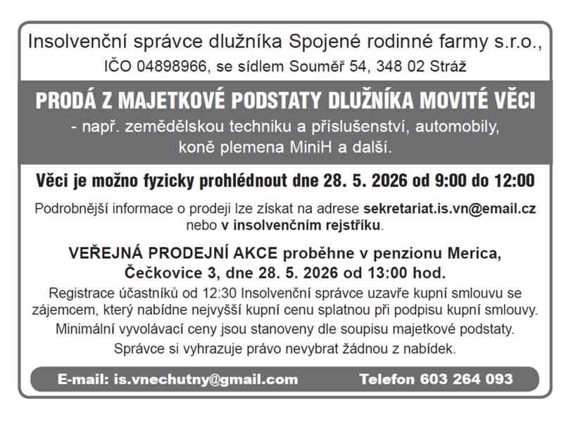 VEŘEJNÁ PRODEJNÍ AKCE DNE 28.5.2026 - foto 1