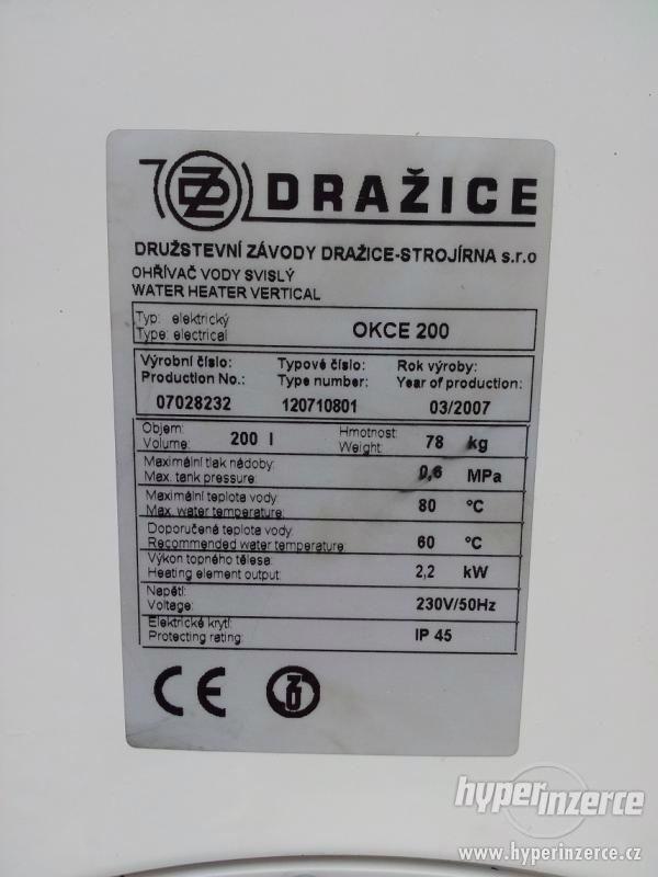 Bojler - ohřívač vody DRAŽICE OKCE 200l - foto 6