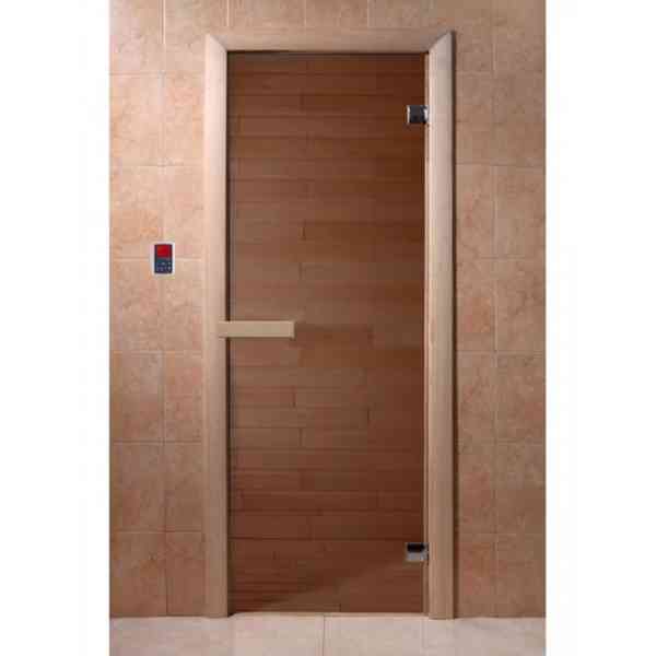 Saunové dveře 1800x700, 6mm, 2 panty bronz, měkké dřevo - foto 1
