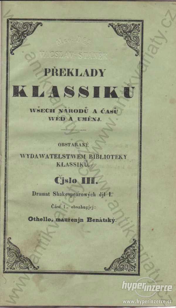 Překlady klassiků Othello, mauřenjn Benátský 1843 - foto 1