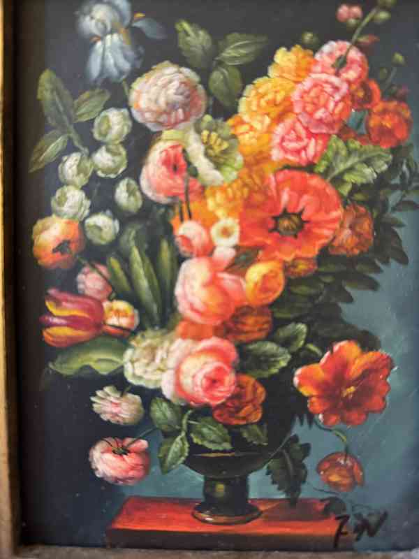 Květina zátiší - obraz ve zlatém zdobeném rámu - foto 2