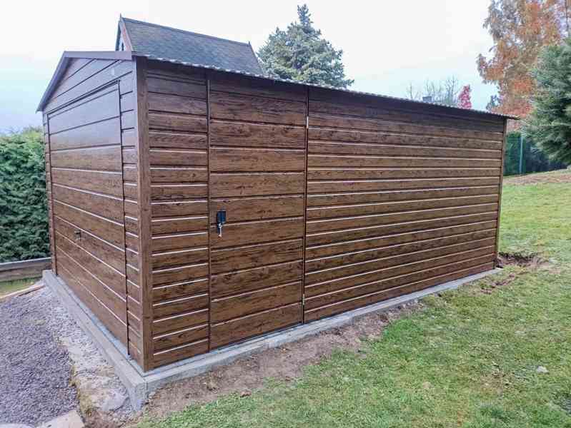 Plechova garáž 4x6m -  výklopná vrata -  dveře - okno TS895 - foto 4