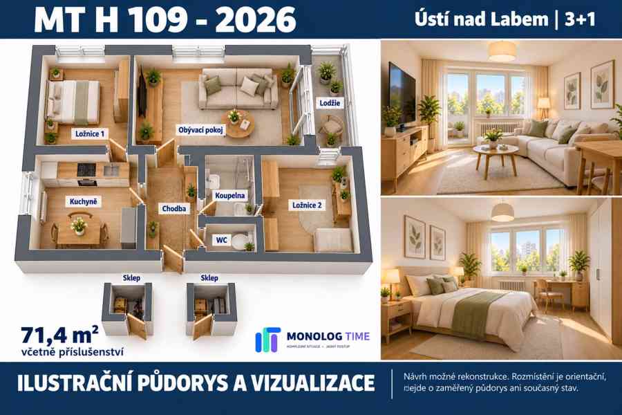 BJ Ústí nad Labem, 3+1/L a dvěma sklepy, o vým. 71,4 m²  - foto 2