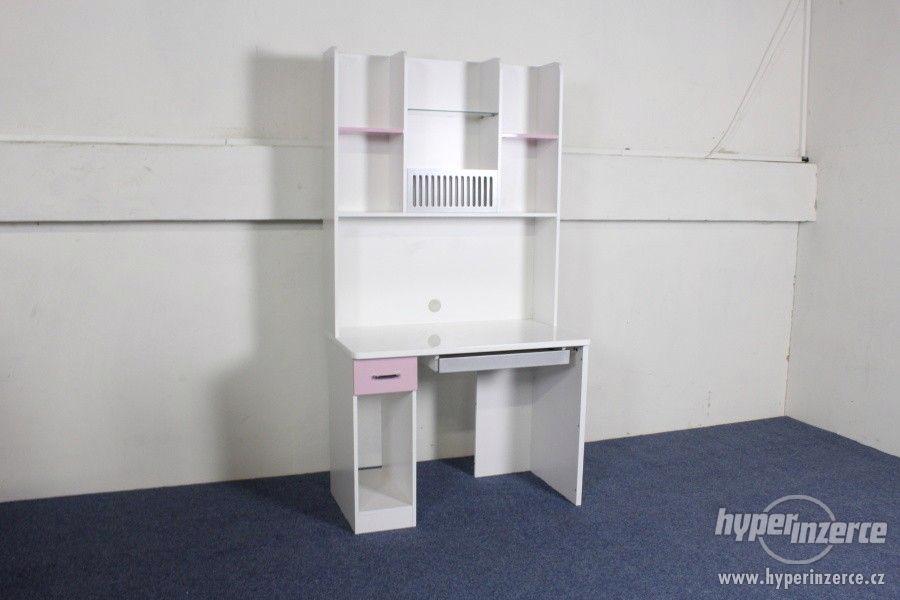 Psací PC stůl s nástavbou, bílá/růžová - foto 2