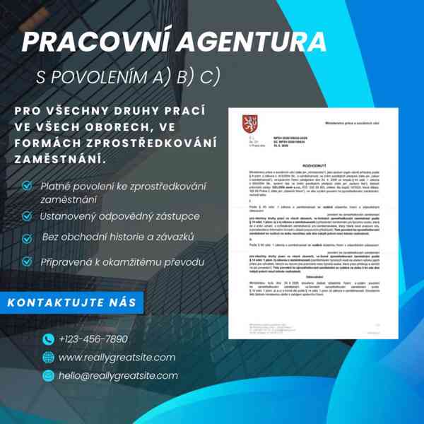 Prodáme nezadluženou novou agenturu práce (ABC povolení) - foto 2