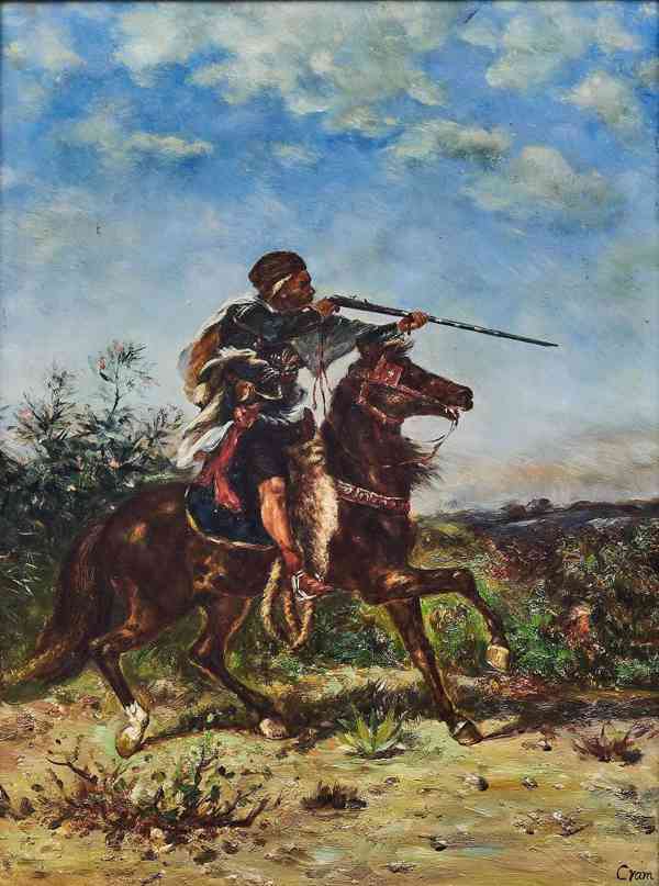 Olejomalba – jezdec s puškou, signováno Cram - foto 2