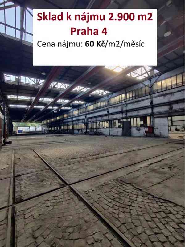 Nájem skladu 2900 m2, nevytápěný, jeřábové dráhy, Praha 4