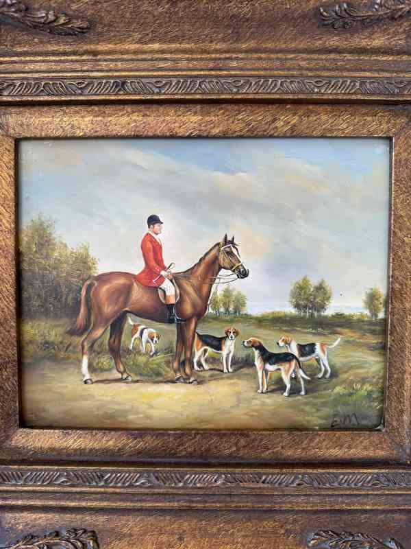 Kůň jezdec psi - obraz ve zlatém zdobeném rámu - foto 2