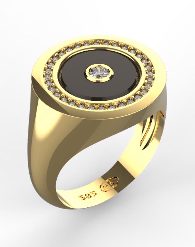 Luxusní pánský zlatý prsten s onyxem - foto 1