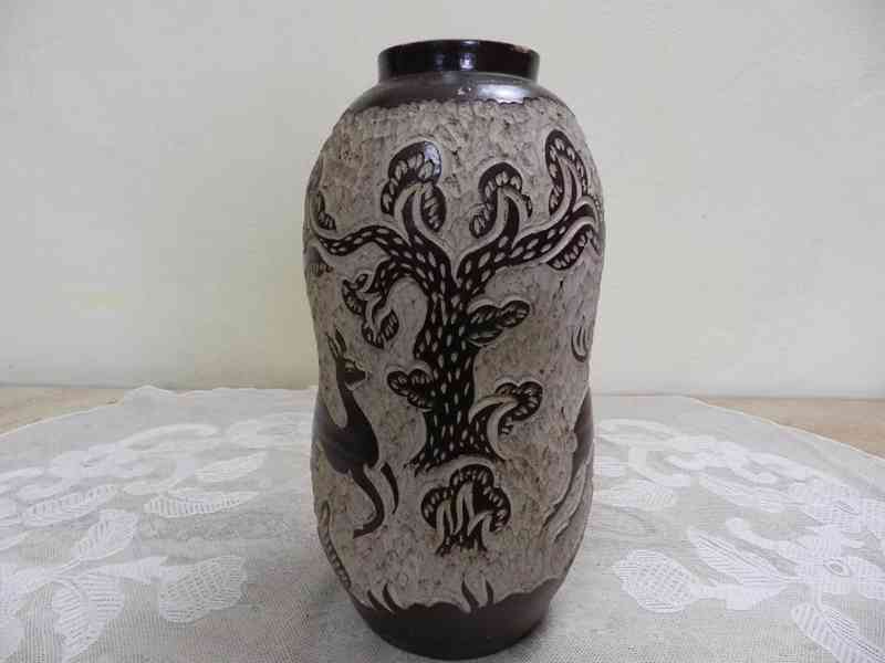 Autorská keramická Váza s Jelenem myslivost Ferdiš Duša - foto 5