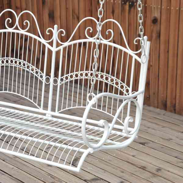 Zahradní závěsná lavička kovová | bílá - foto 2