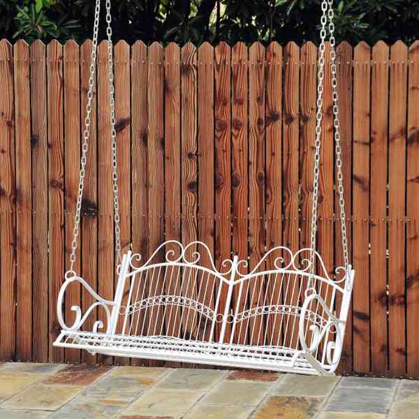 Zahradní závěsná lavička kovová | bílá - foto 5