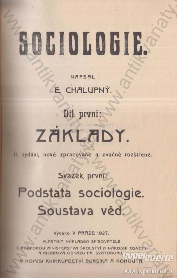 Sociologie appart E. Chalupný 1927 Základy - foto 1