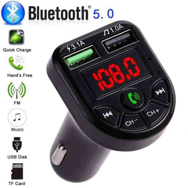 MP3 FM transmitter Bluetooth 12V, 24V USB 3.1A nový - foto 1