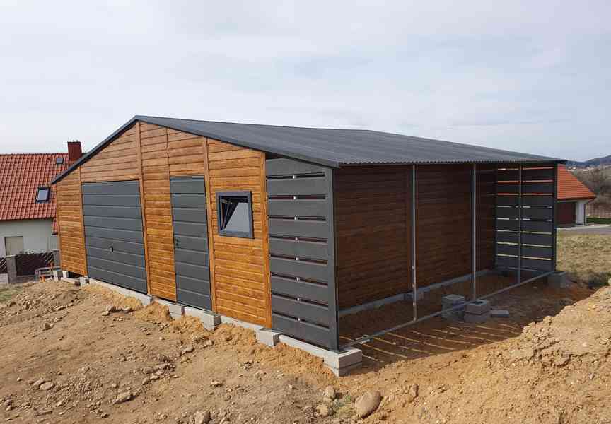 Plechová garáž 9x6 - přístřešek 1x6 - výklopná vrata - TS627 - foto 2