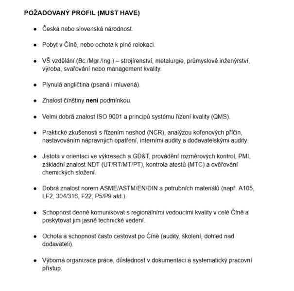 Vedoucí kvality (Čech/Slovák) v Shenzhenu - foto 2